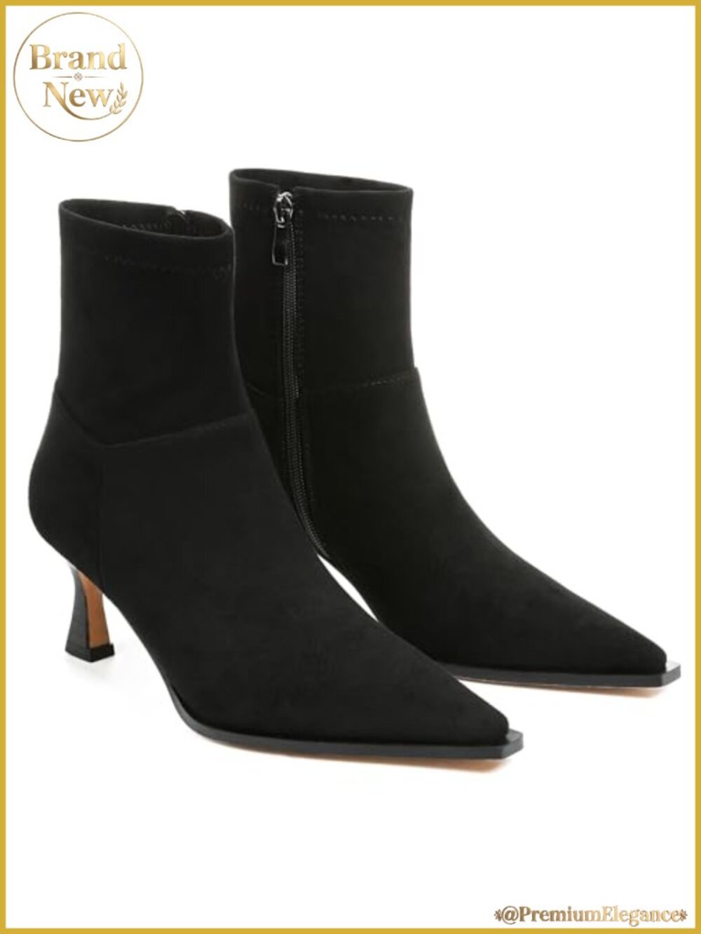 Womens Ankle Boots Kitten Heel Pointed Toe Side Zipper Synthetic Leather